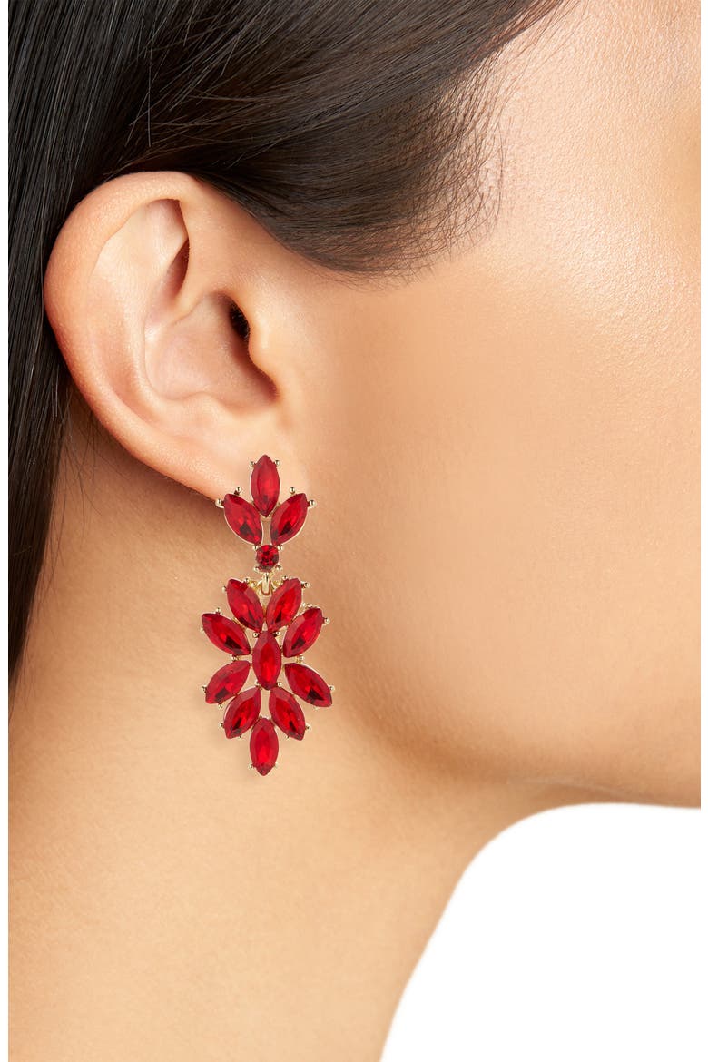 Crystal Leaf Drop Earrings, Alternate, color, GOLD/ RED