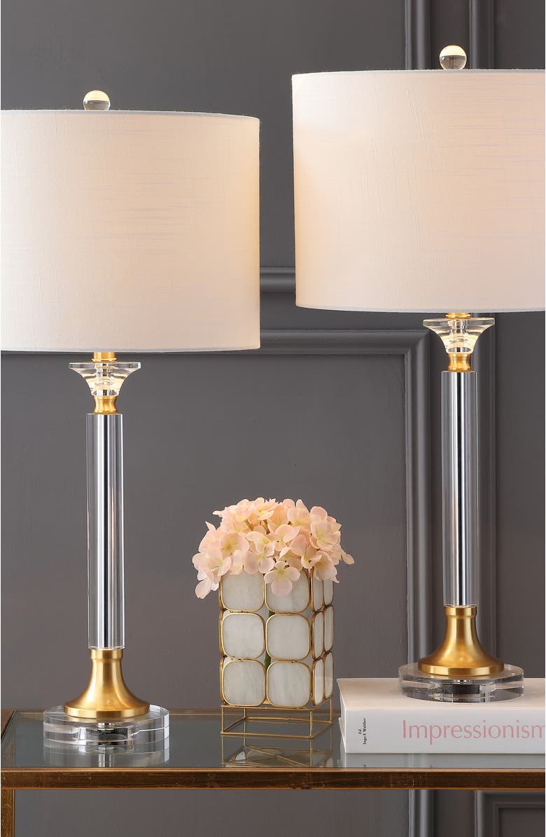JONATHAN Y Mark 28" Crystal/Metal LED Table Lamp, Clear/Brass Gold, Alternate, color, Clear/Brass Gold
