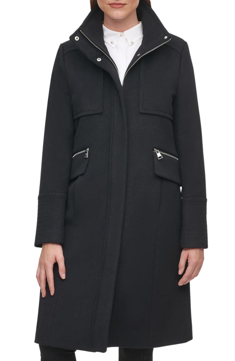 KARL LAGERFELD PARIS Officer Wool Blend Coat, Main, color, Black