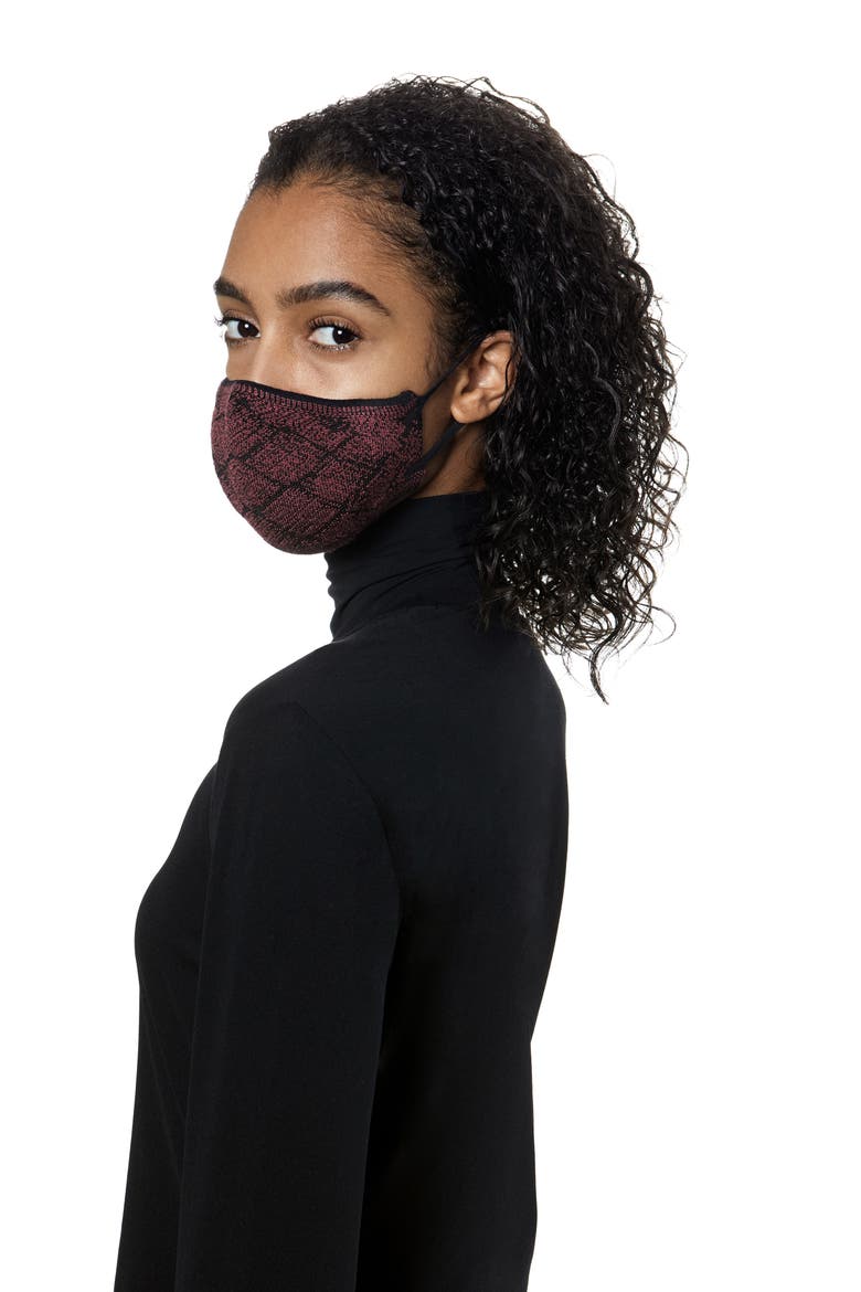 Diamond Pattern Piqué Knit Adult Face Mask, Main, color, BURGUNDY