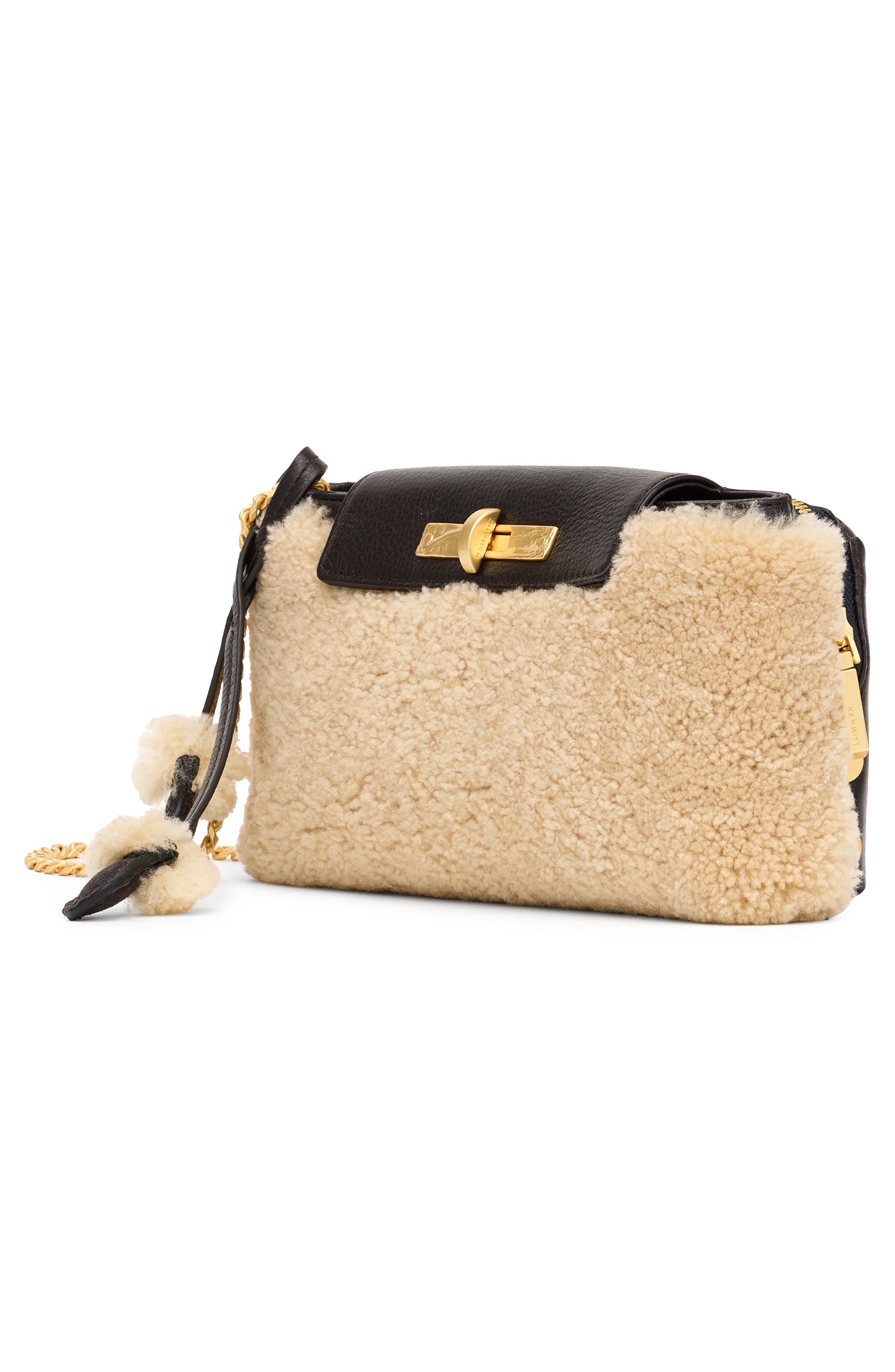 HAMMITT Small Genuine Shearling Crossbody Bag, Alternate, color, Sundance Shearling/Gold