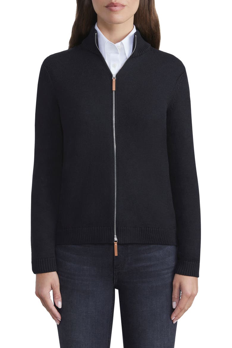 Cotton & Silk Knit Bomber Jacket, Main, color, BLACK