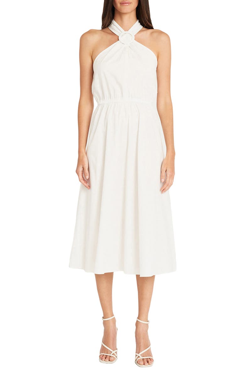 Maggy London Halter Neck O-Ring Poplin Midi Dress, Main, color,
