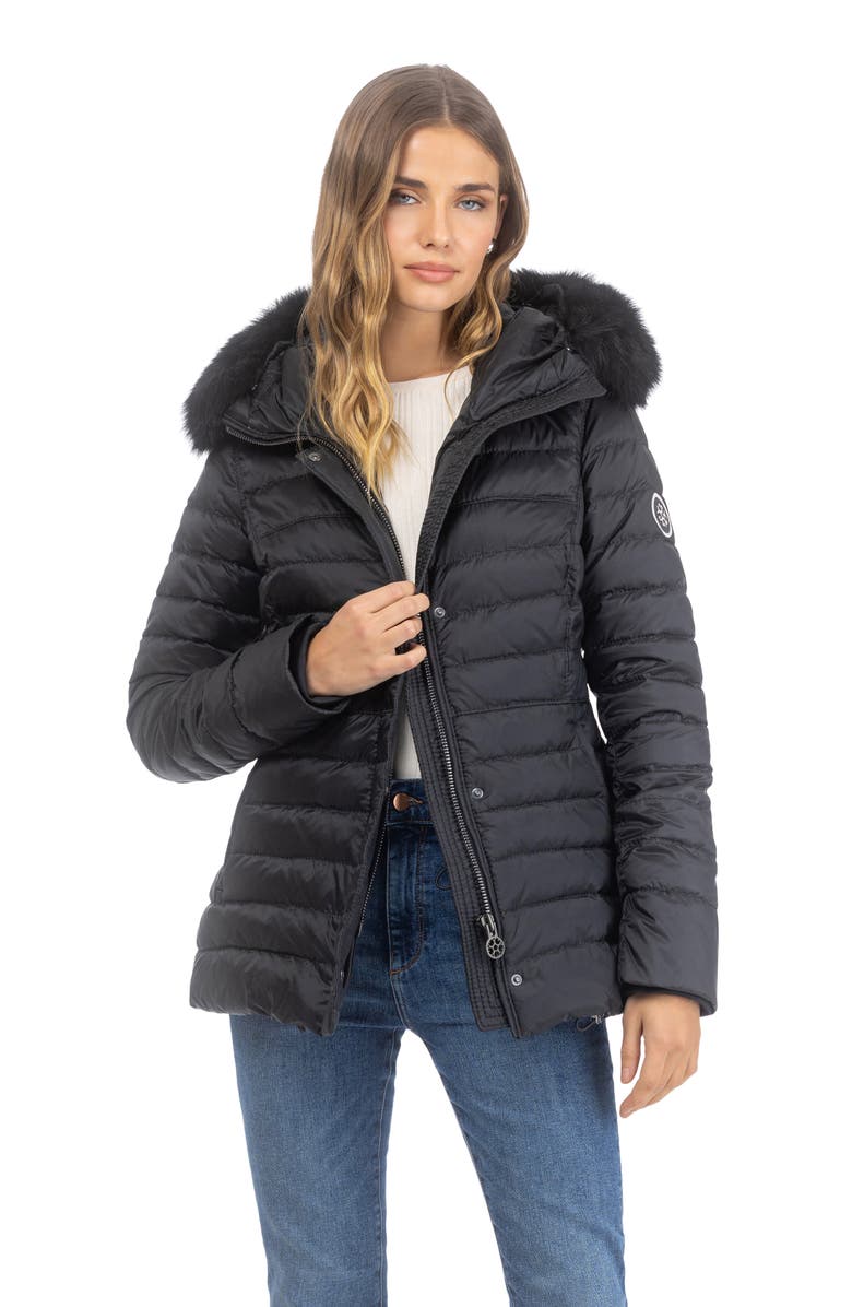 GORSKI Apres-Ski Horizontal Short Jacket With Detachable Toscana Lamb Hood Trim, Alternate, color, Black/Black