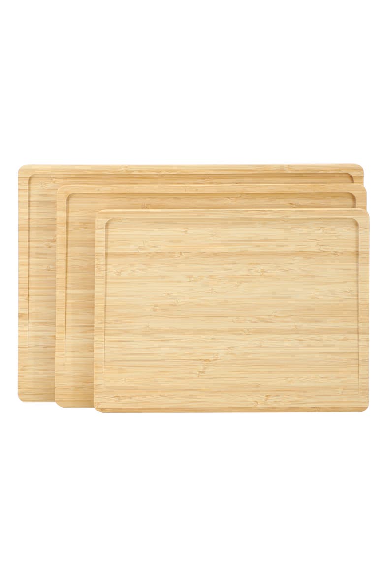 3 Piece Wood Cutting, Prep and Serving Boards with Slanted Juice Groove, Alternate, color, Bamboo