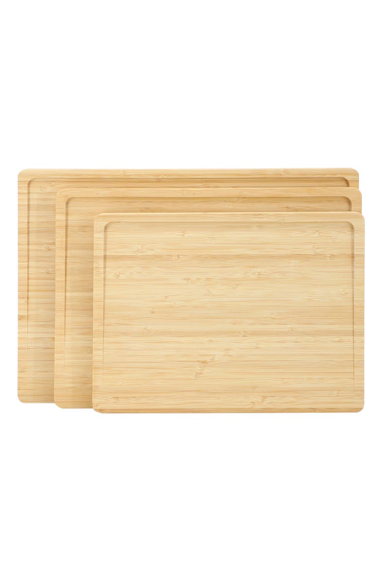 Megachef 3 Piece Wood Cutting, Prep and Serving Boards with Slanted Juice Groove, Alternate, color, Bamboo