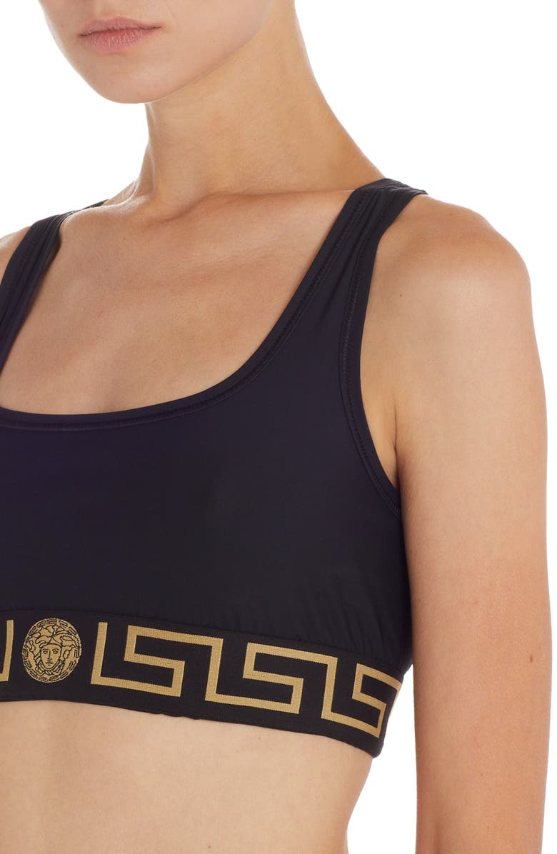 Versace La Greca Trim Sports Bra, Alternate, color, 