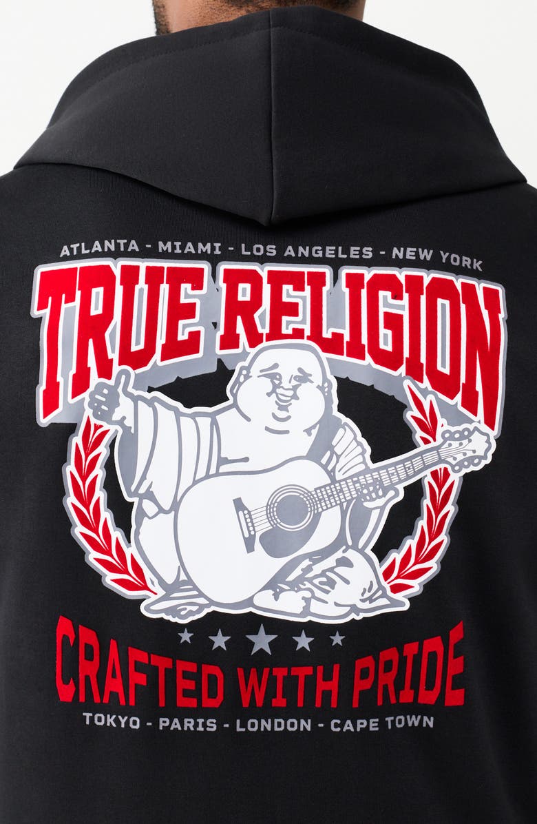 True Religion Wreath Buddha Zip Hoodie, Alternate, color, Jet Black