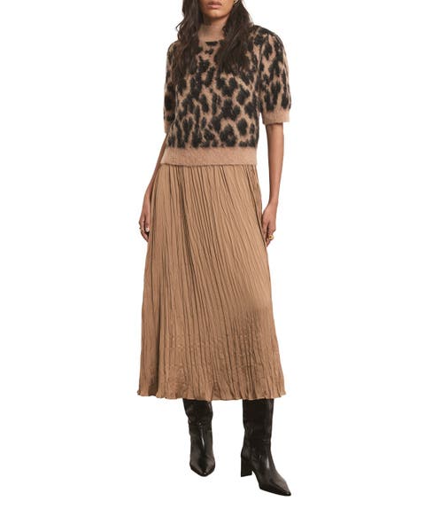Short Sleeve Fuzzy Texture Layered Midi Dress