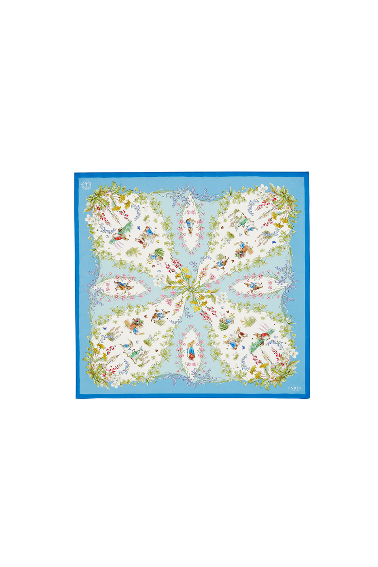x Peter Rabbit Blue Narrative Silk Blend Square Scarf, Main, color, Blue