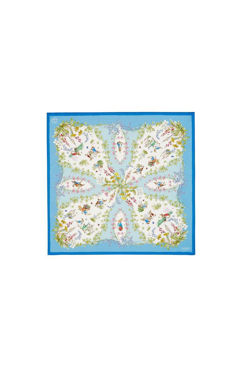 Fable England x Peter Rabbit Blue Narrative Silk Blend Square Scarf, Main, color, Blue