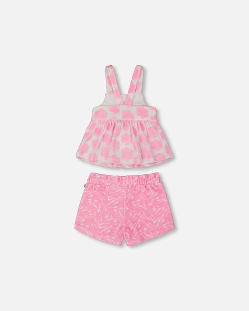 Deux Par Deux Little Girl's Printed Terry Tank Top And Shorts Set Vibrant Pink And White In Vibrant Pink And White