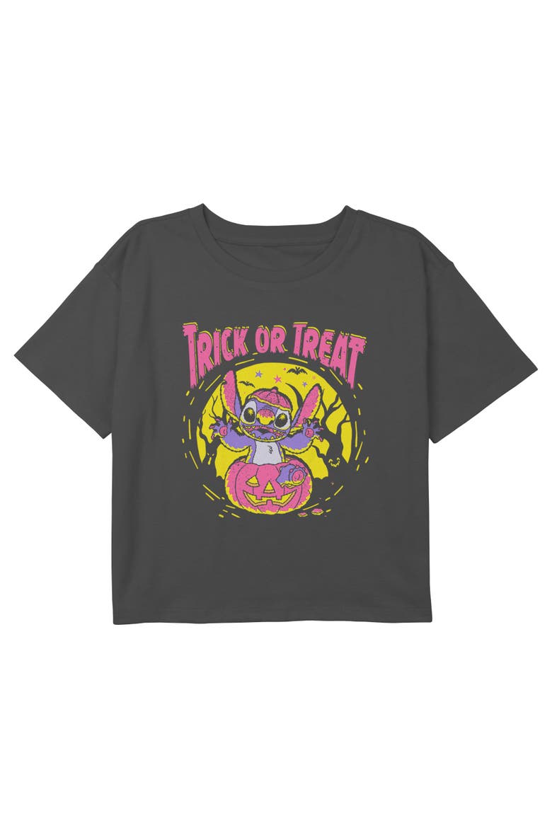 Girls Lilo & Stitch Halloween Trick Or Treat T Shirt, Main, color, Charcoal