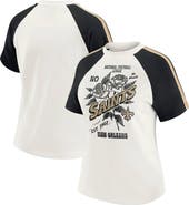 WEAR by Erin Andrews Women's WEAR by Erin Andrews White New Orleans Saints Sleeve Stripe Distressed Raglan T-Shirt