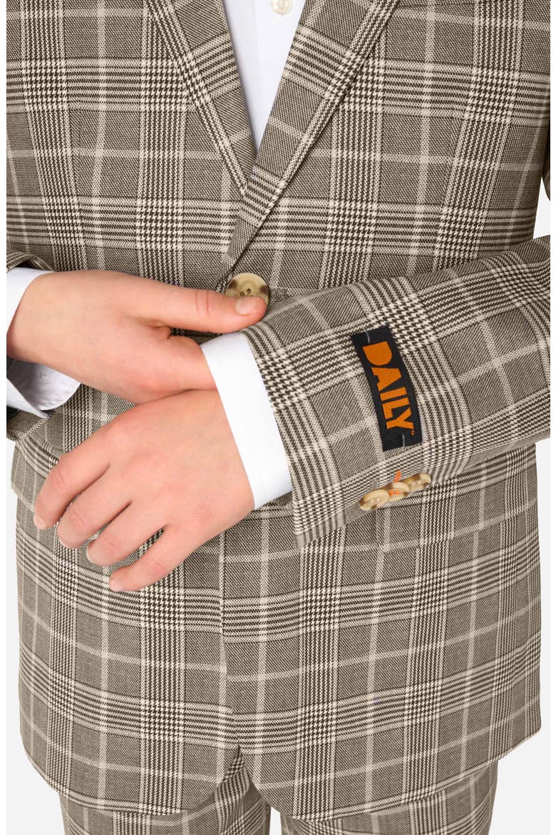 Kids' Daily Tan Glen Check Stretch Suit, Alternate, color, BROWN MULTI