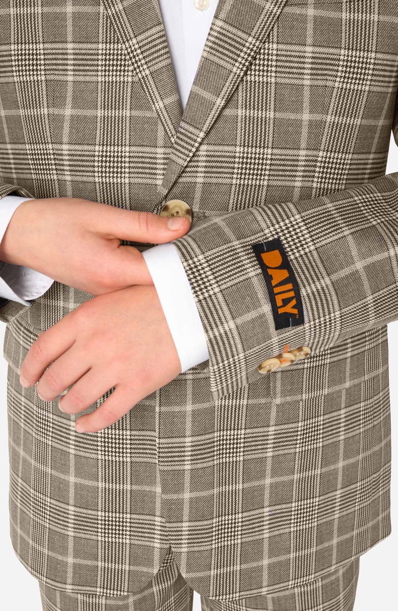 OppoSuits Kids' Daily Tan Glen Check Stretch Suit, Alternate, color, Brown Multi