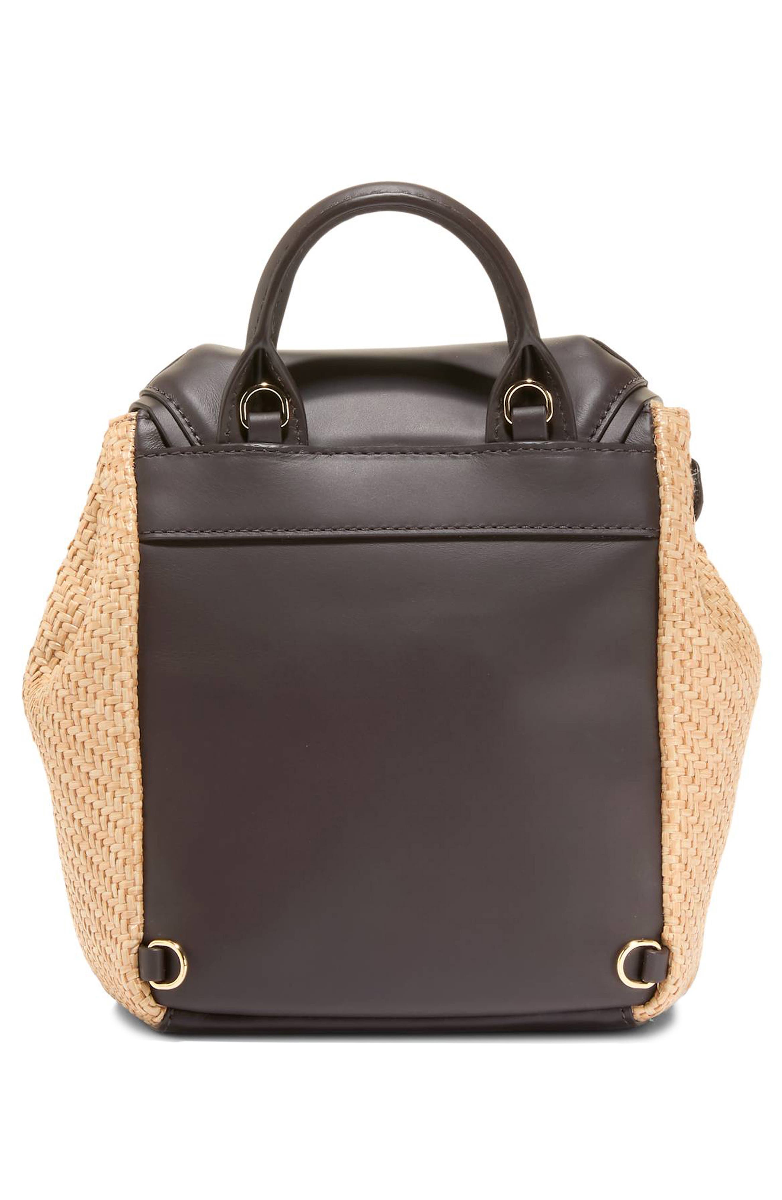 Cole Haan Alexandria Small Backpack, Alternate, color, Natural Raffia /Dark Chocolate