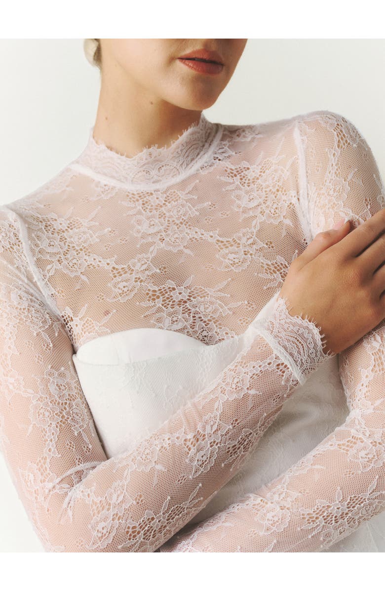 Six Stories Lace Sleeve Cup Detail Midi Dress, Alternate, color, White