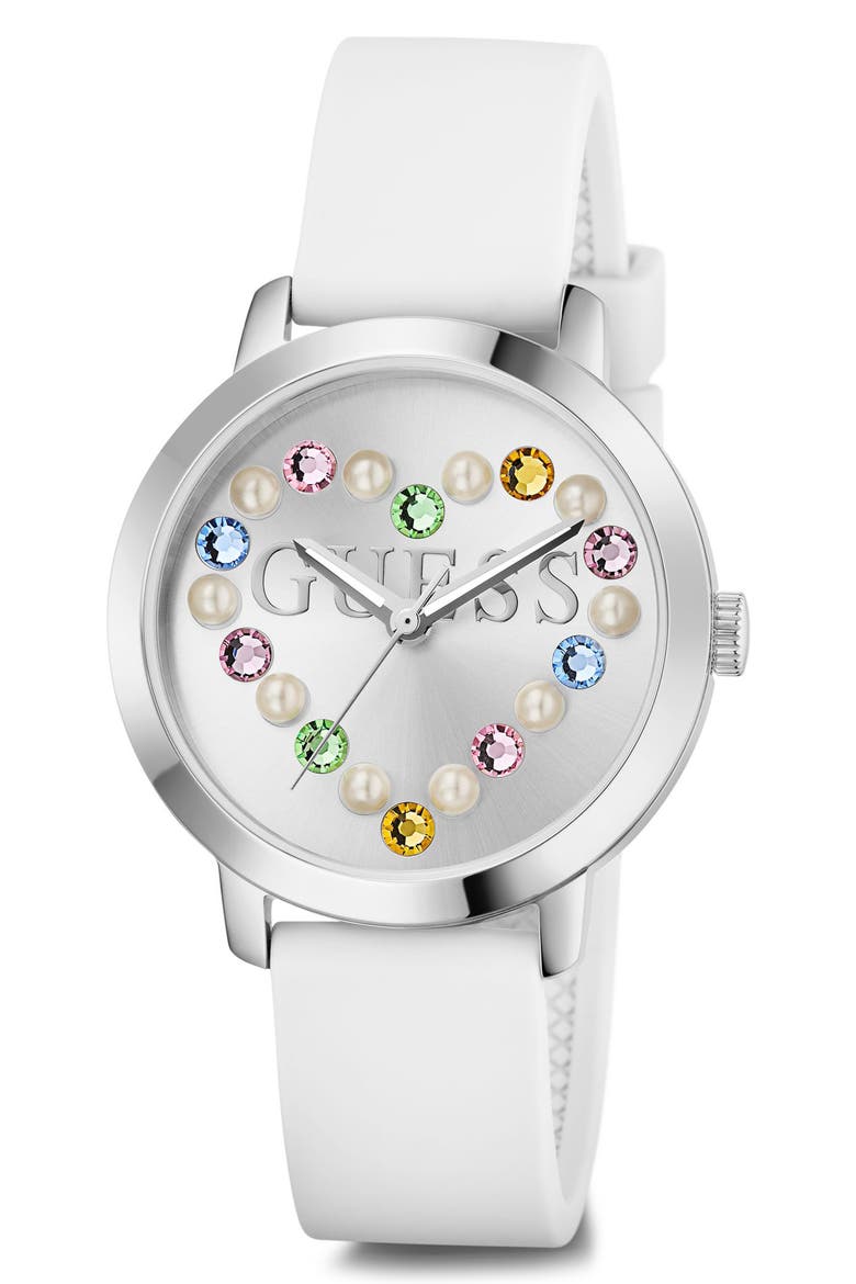 Devotion Silicone Strap Watch, 36mm, Alternate, color, SILVER/ WHITE