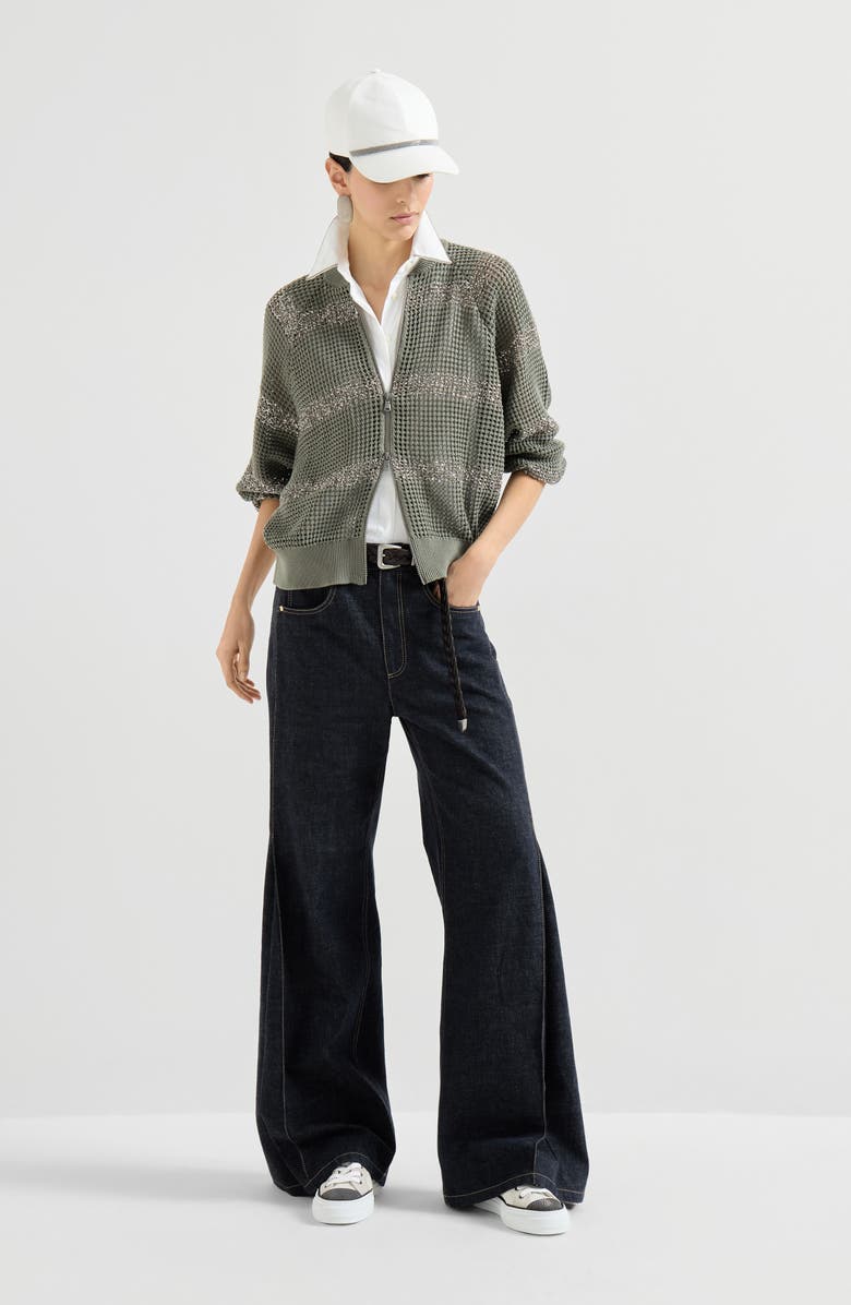 Brunello Cucinelli Cardigan with dazzling stripes, Alternate, color, Khaki