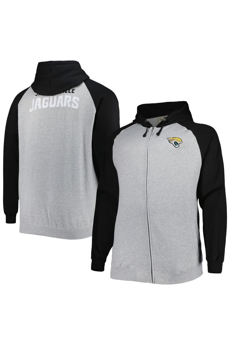 Men's Heather Gray Jacksonville Jaguars Big & Tall Fleece Raglan Full-Zip Hoodie Jacket, Main, color, Heather Gray