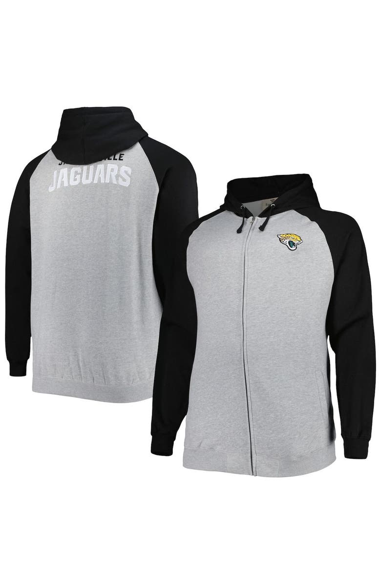 PROFILE Men's Heather Gray Jacksonville Jaguars Big & Tall Fleece Raglan Full-Zip Hoodie Jacket, Main, color, Heather Gray