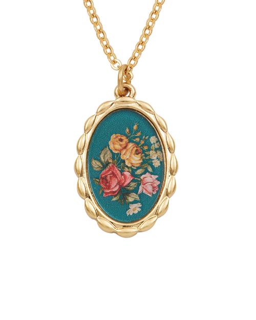 Fable England Vintage Roses Gold Framed Chain Necklace In Gold