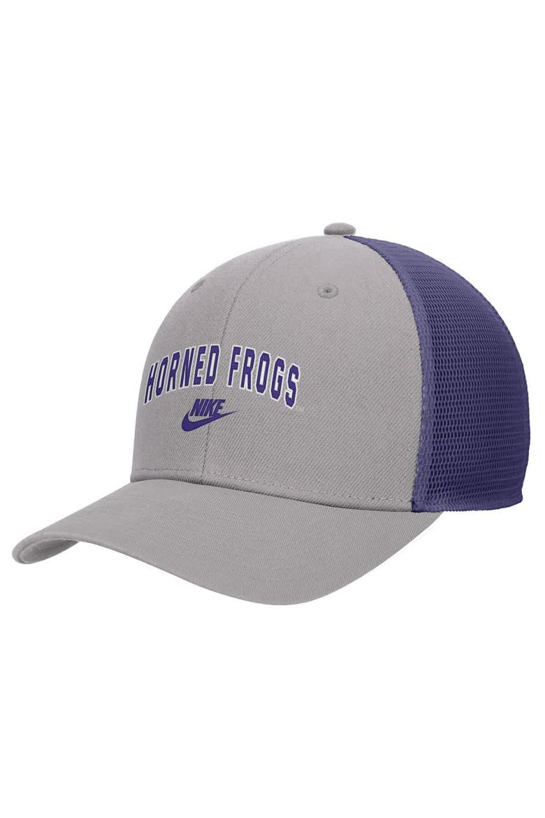 Men's Nike Pewter TCU Horned Frogs Vintage Arch Rise Performance Trucker Adjustable Hat, Main, color, Pewter