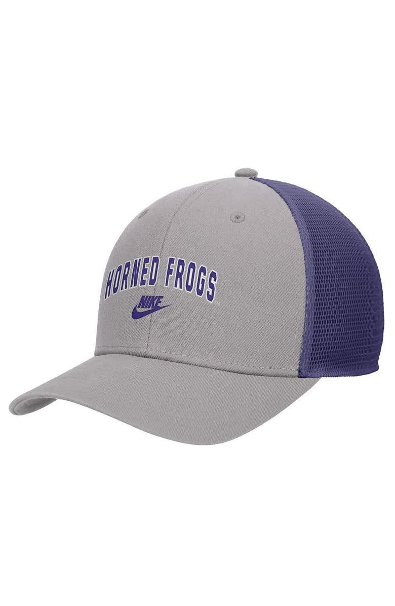 Nike Men's Nike Pewter TCU Horned Frogs Vintage Arch Rise Performance Trucker Adjustable Hat, Main, color, Pewter