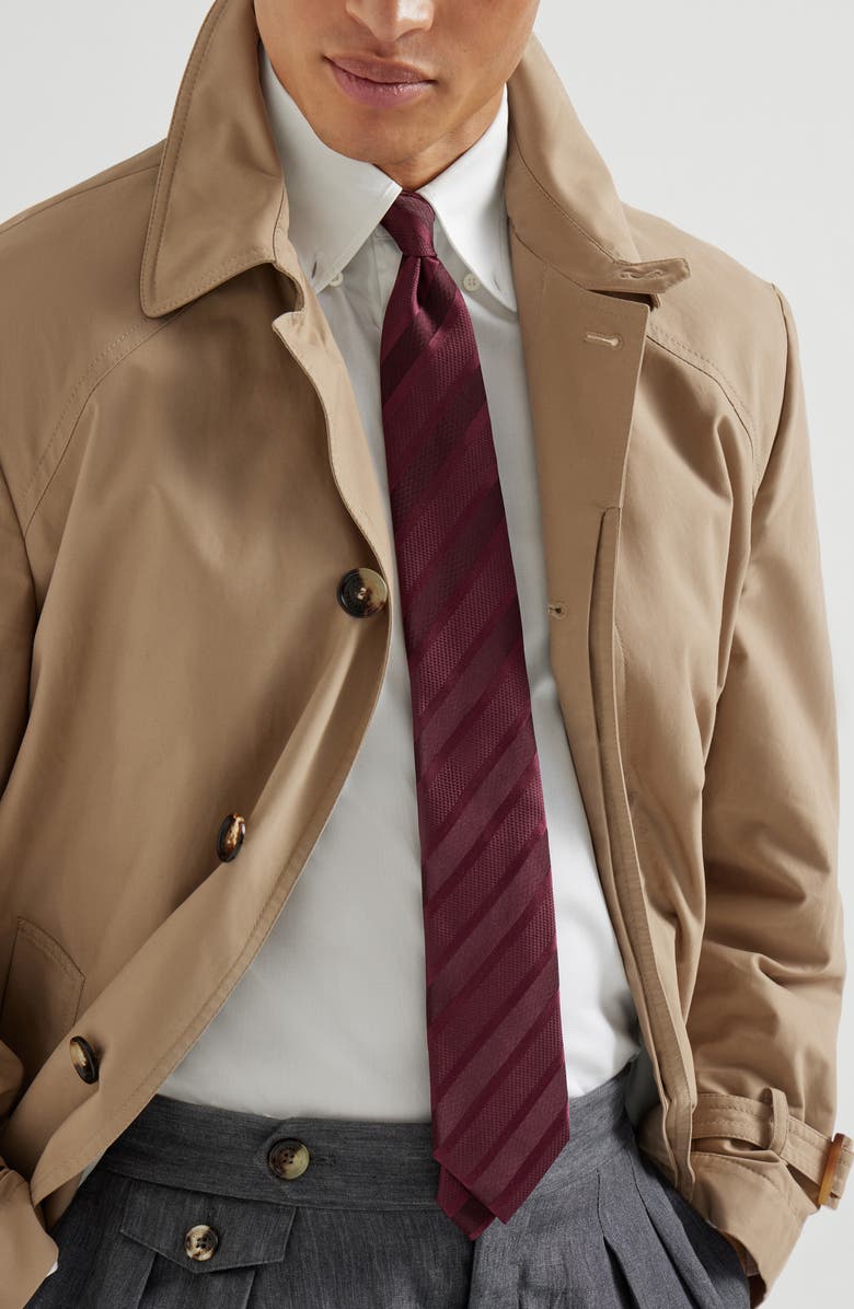 Brunello Cucinelli Striped silk necktie, Alternate, color, Cherry