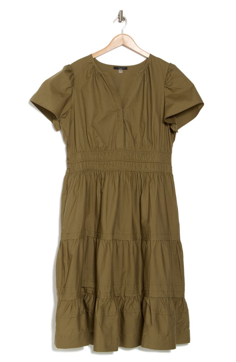 T Tahari Puff Sleeve Tiered Dress, Alternate, color, Frosty Olive