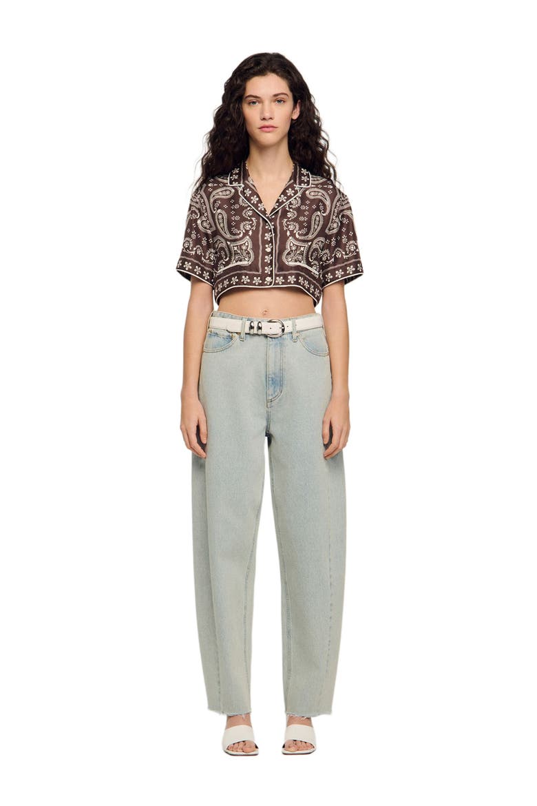 Cropped bandana print shirt, Main, color, Taupe / white