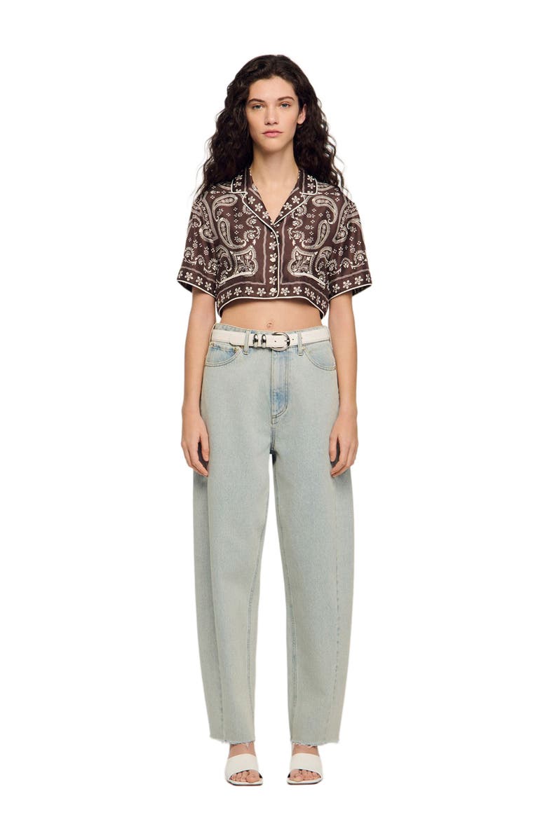 SANDRO Cropped bandana print shirt, Main, color, Taupe / White