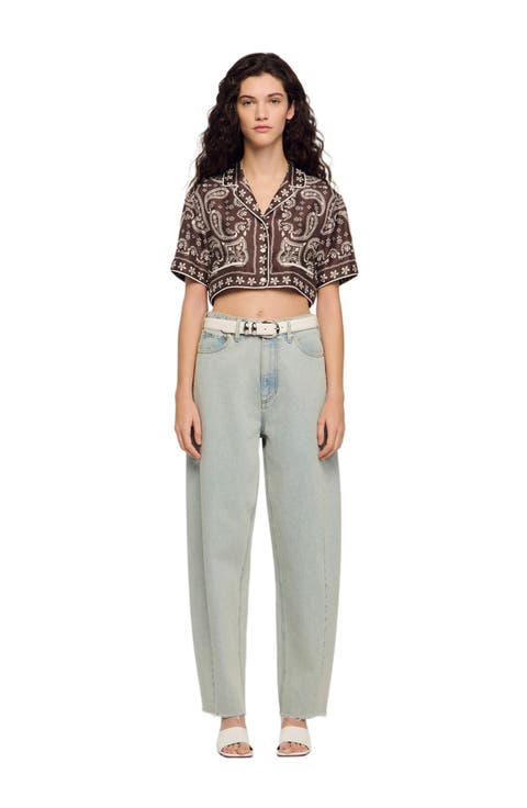 Cropped bandana print shirt