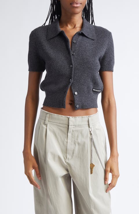 Logo Short Sleeve Wool Crop Cardigan