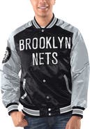 STARTER Men's Starter Black/Silver Brooklyn Nets Renegade Satin Full-Snap Varsity Jacket
