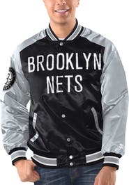 STARTER Men's Starter Black/Silver Brooklyn Nets Renegade Satin Full-Snap Varsity Jacket