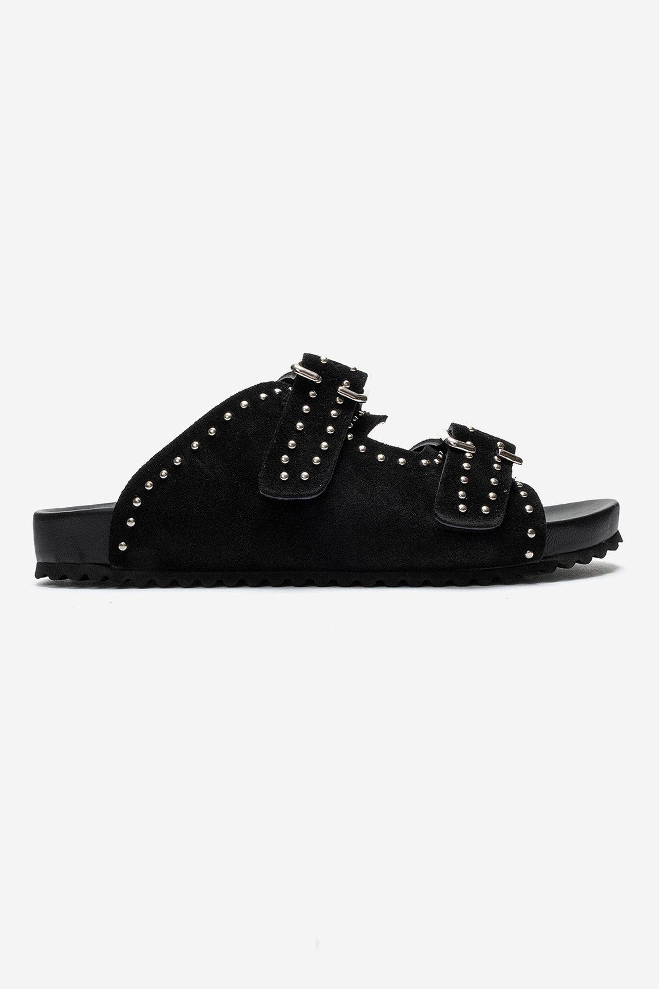 Avenelle Leather Double Band Sandal, Alternate, color, Black Suede