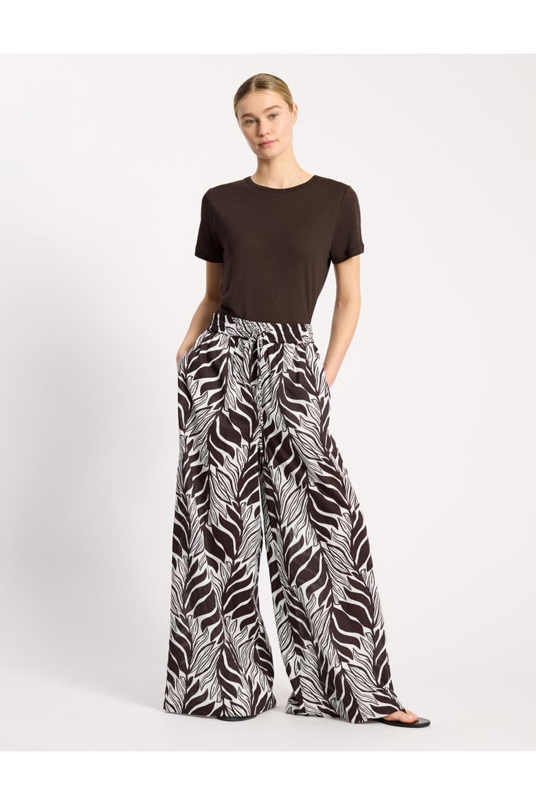Mono Palm High-Waist Wide-Leg Trousers, Alternate, color, Brown