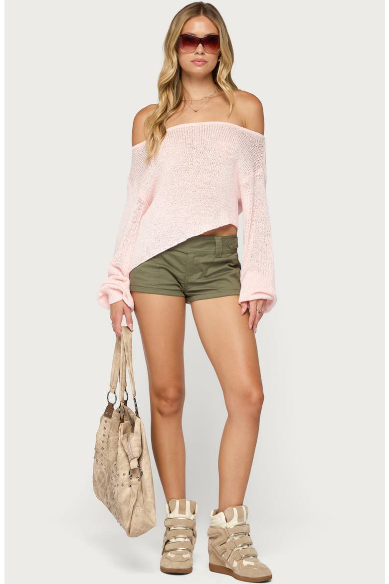 Deja Off the Shoulder Asymmetric Sweater, Alternate, color, LIGHT-PINK
