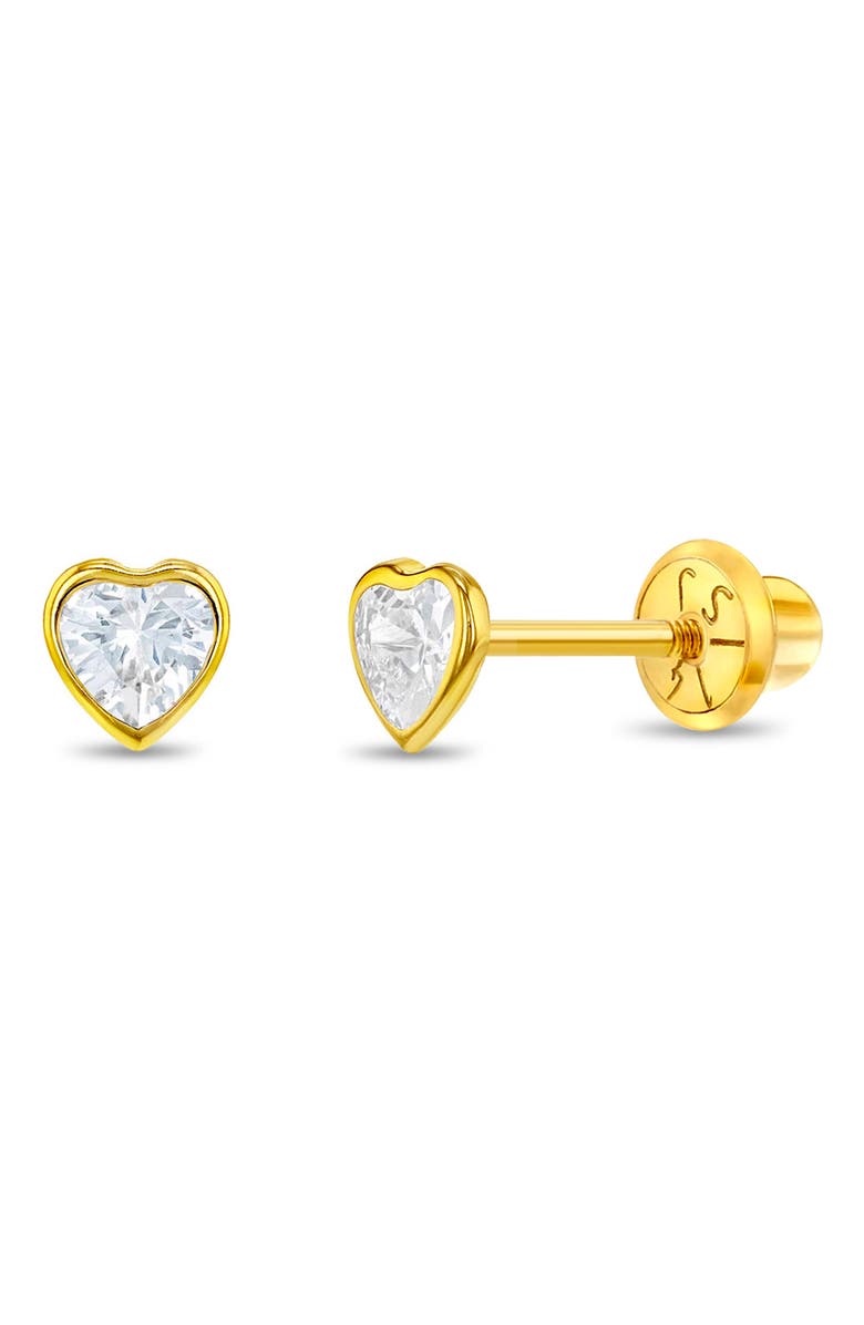 In Season Jewelry 14k Bezel Cubic Zirconia Heart Earrings, Main, color, Gold