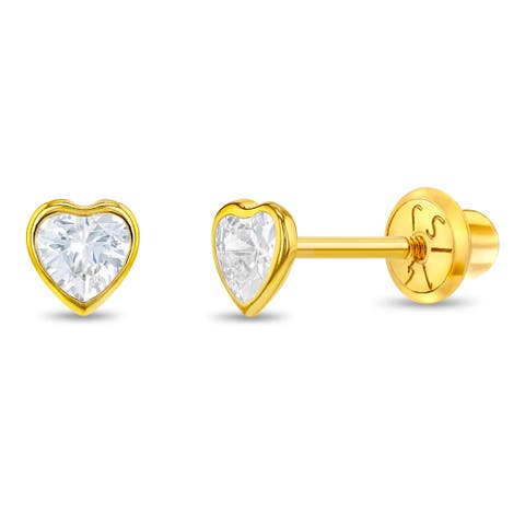 14k Bezel Cubic Zirconia Heart Earrings