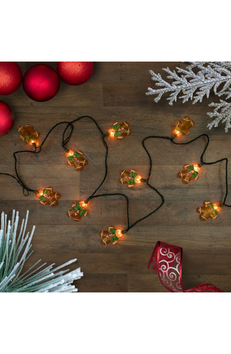 Northlight Gingerbread Man with Bowties Christmas Light Set - Clear - 7.5' Green Wire - 10ct, Alternate, color, Orange
