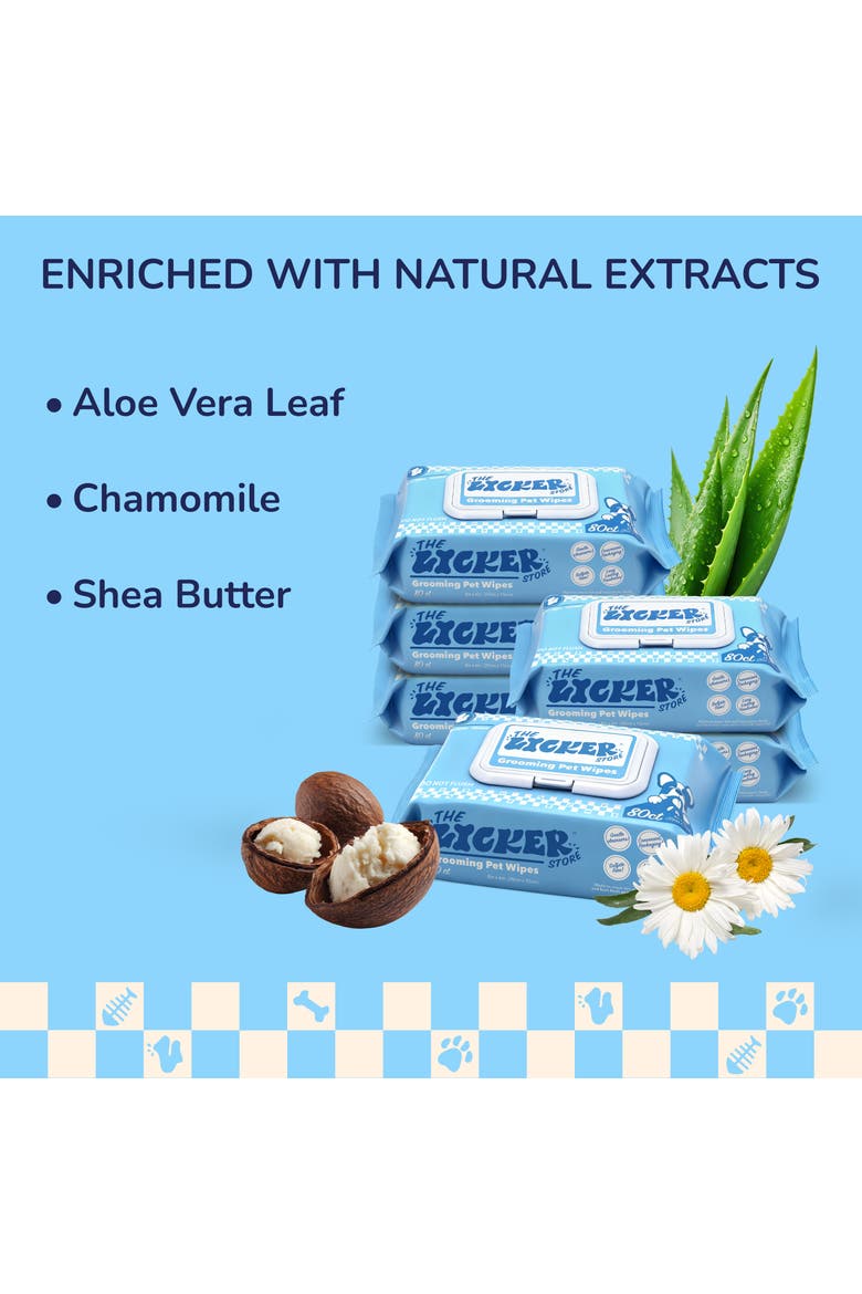 Dog Grooming Wipes, Hydrating & Hypoallergenic, Unscented, Aloe, Chamomile & Shea Butter, Alternate, color, White - 6Pack (80ct)