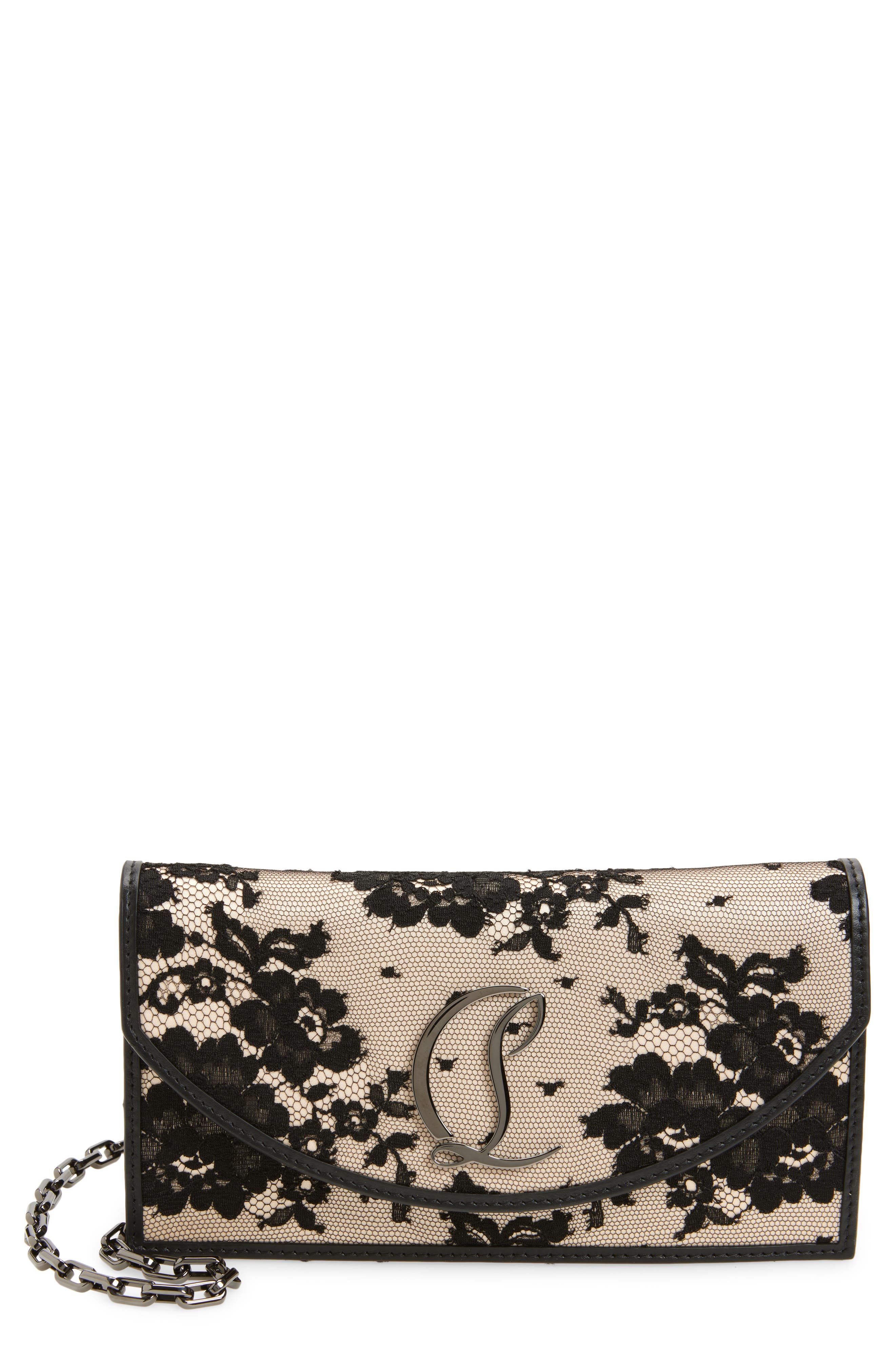 Loubi54 Lace Clutch, Main, color, BLACK/ BEIGE/ GUNMETAL