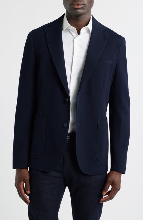 Hanry Slim Fit Navy Stretch Wool & Cotton Sport Coat (Regular, Long & Short)