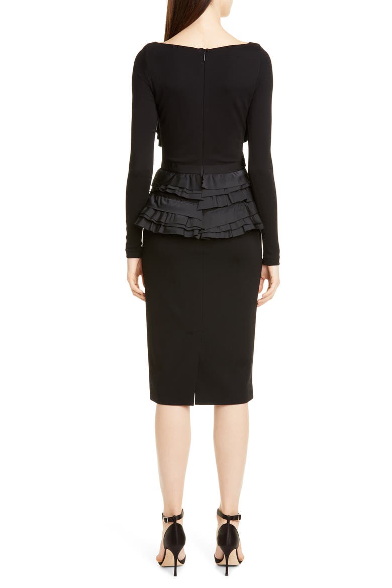 Collection Taffeta Trim Jersey Long Sleeve Dress, Alternate, color, BLACK