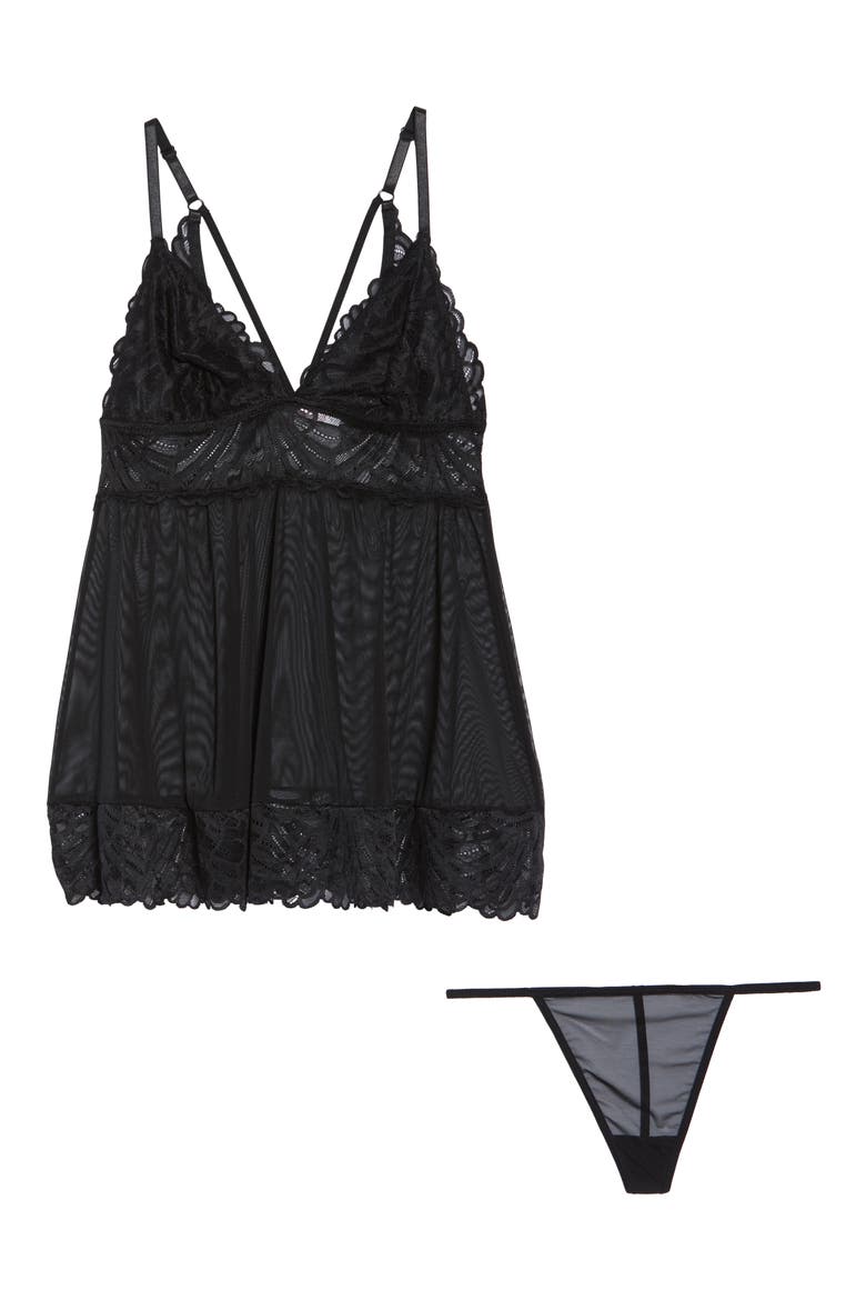 Sarah Lace Babydoll Chemise, Alternate, color, BLACK
