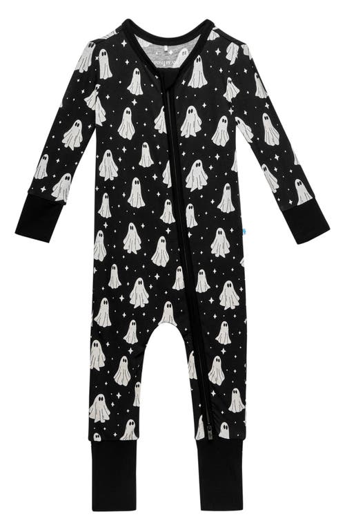 Posh Peanut Ghostly Print Fitted Convertible Footie Pajamas in Black 