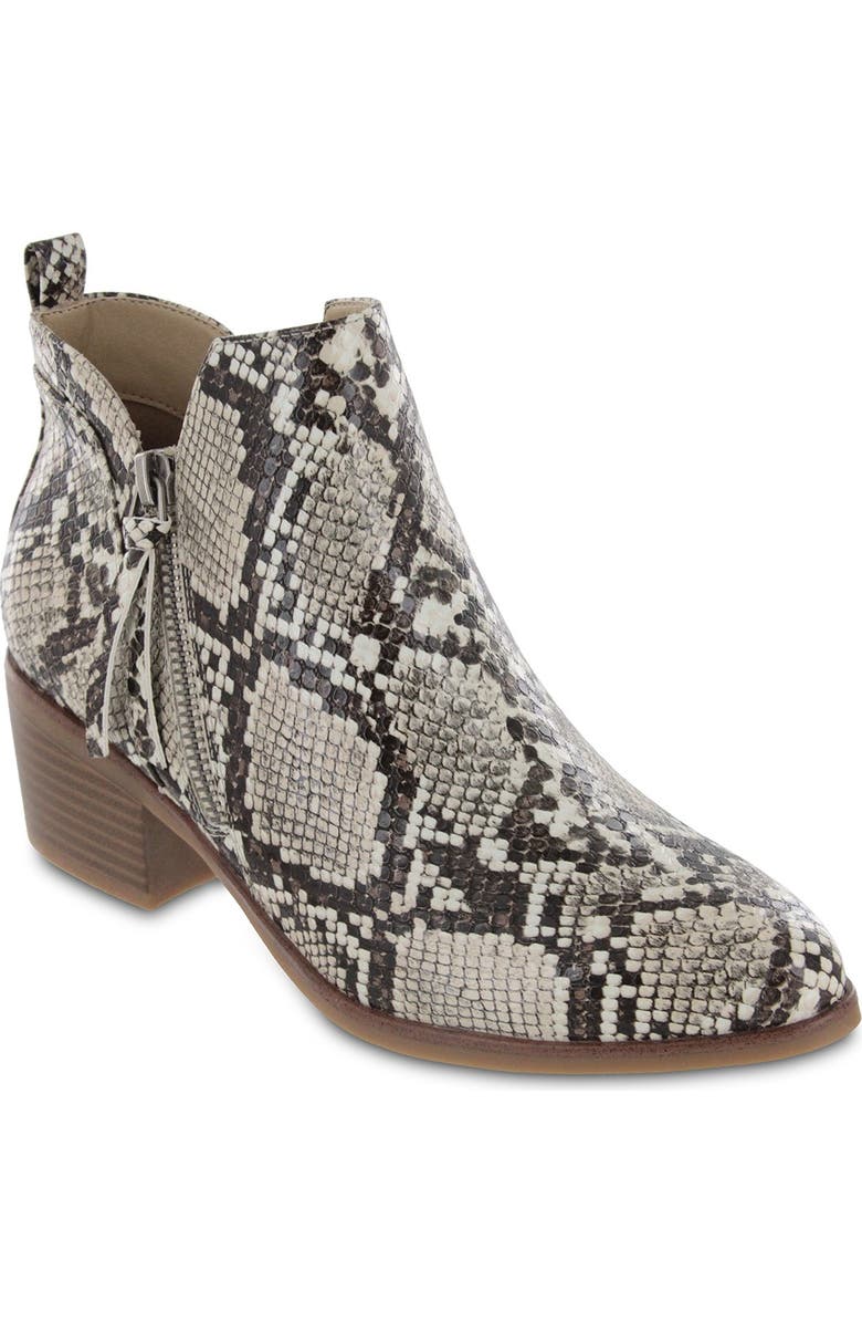 MIA Auden Snakeskin Printed Ankle Bootie, Main, color,